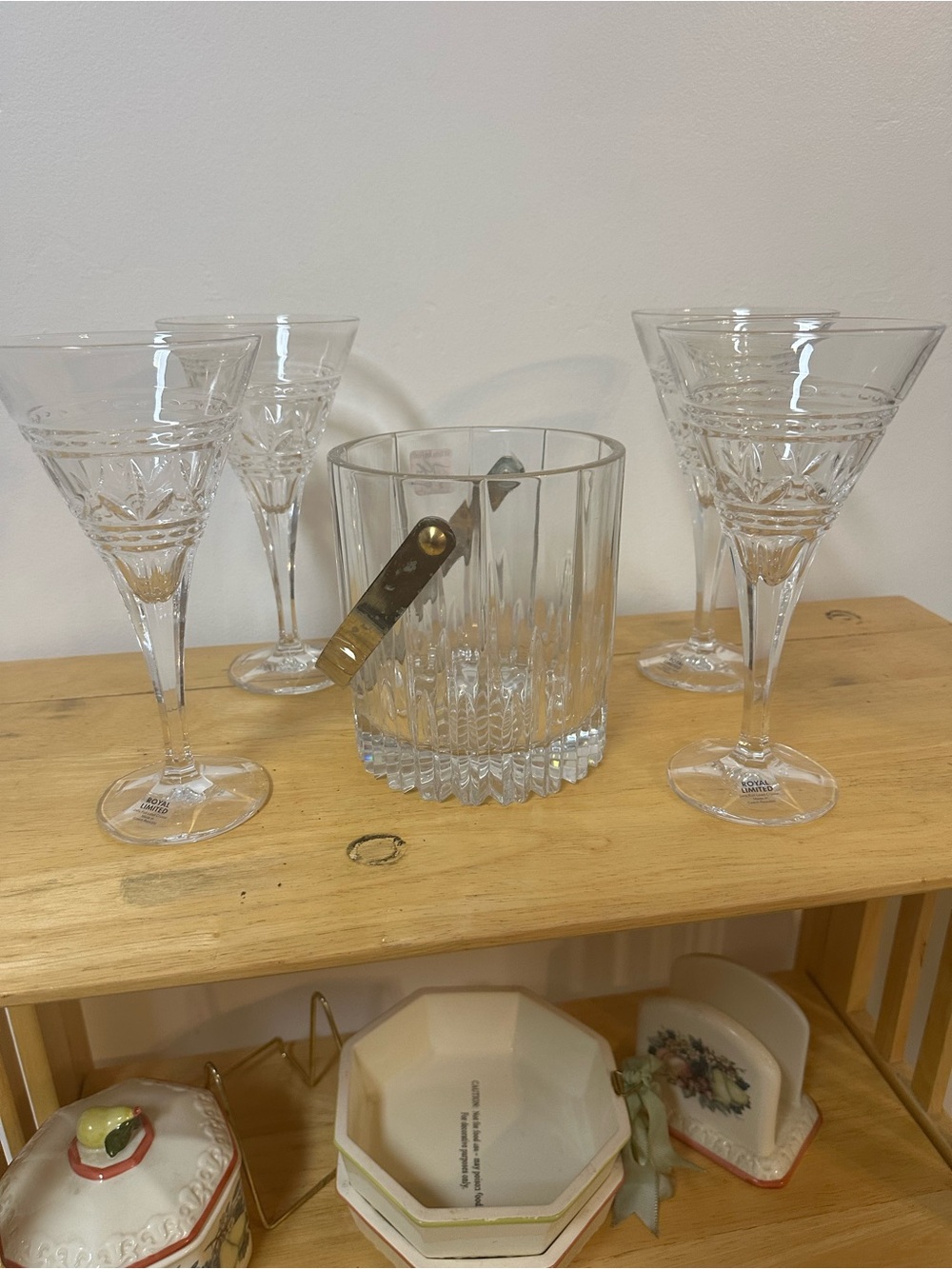 These are vintage Royal Limited lead with clear crystal ice bucket